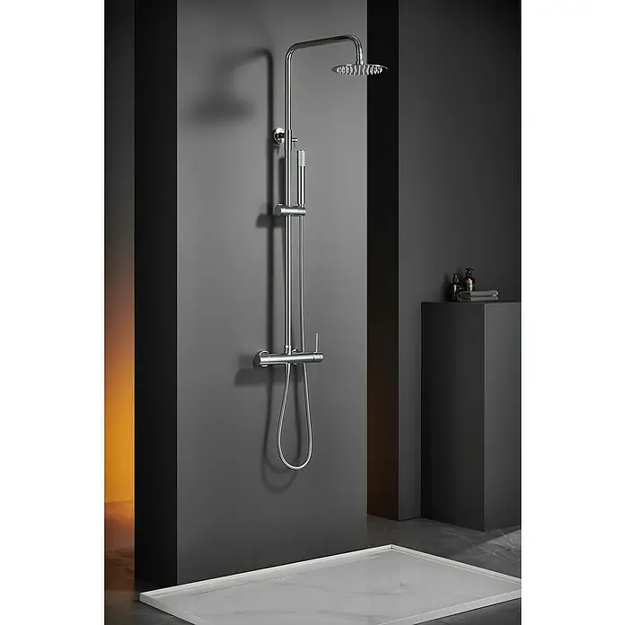 Camargue Natur Sistema de ducha - Con grifo monomando, Cromo - Sistema de ducha cromado con rociador de lluvia y teleducha. Un diseño moderno que complementa cualquier baño.