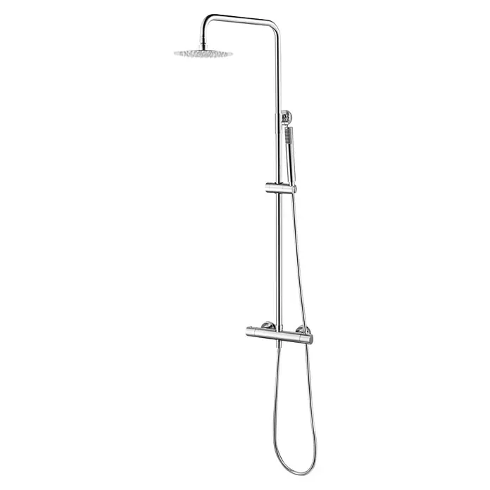Camargue Natur Sistema de ducha - Con grifo termostático, Cromo - Elegante y moderna columna de ducha con cabezal de lluvia y ducha de mano. Ideal para un baño elegante. Acabado cromado de alta calidad.