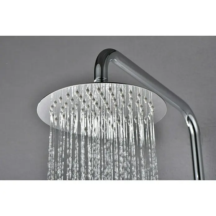 Camargue Natur Sistema de ducha - Con grifo termostático, Cromo - Un cabezal de ducha redondo y cromado con un flujo de agua suave para una experiencia relajante. Ideal para baños modernos.