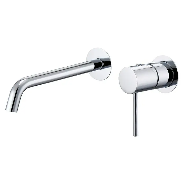Camargue Natur Grifo de lavabo - Cromo, Brillante - Elegante grifo cromado de pared para baños modernos. Un diseño minimalista para lavabos elegantes con caño y maneta de control separados.