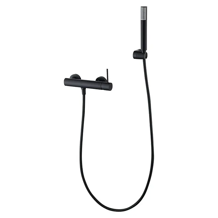 Camargue Natur Grifo monomando de ducha - Negro - Sistema de ducha negro con ducha de mano y termostato para el baño. Diseño elegante con elementos minimalistas.