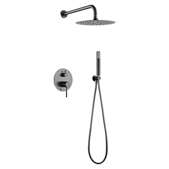 Camargue Natur Sistema de ducha empotrado - Con grifo monomando, Black Gum - Conjunto de ducha negro con rociador de lluvia, ducha de mano y válvula mezcladora para un diseño de baño moderno.