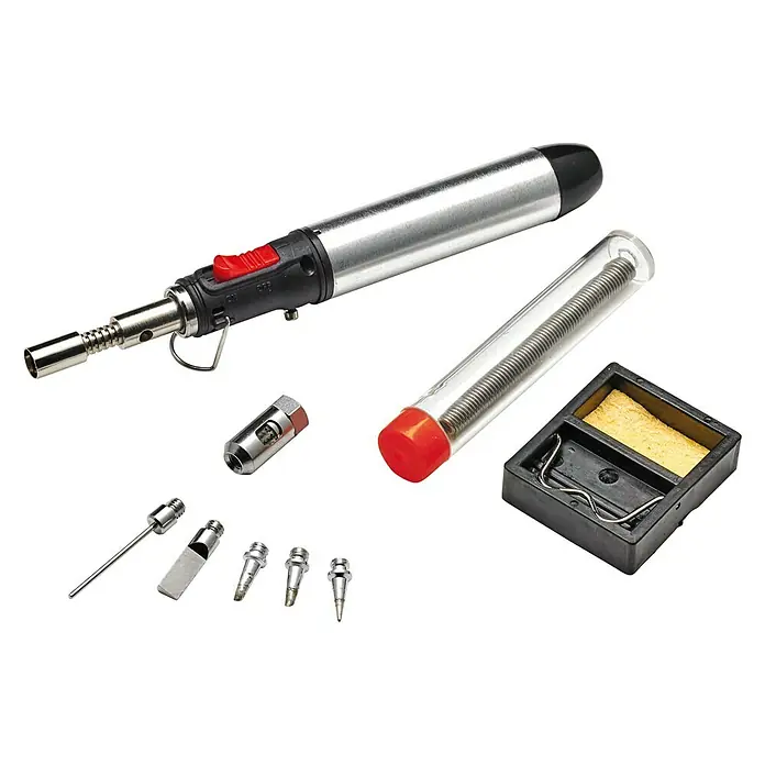 CFH Gaslötkolben-Set M 028 - Arbeitstemperatur: 650 °C - Gaslötkolben-Set mit Lötspitzen, Lötzinn und Reinigungszubehör für präzise Lötarbeiten. Vielseitig einsetzbar.