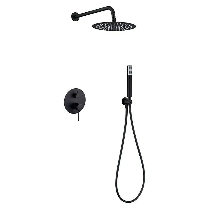 Camargue Natur Sistema de ducha empotrado - Con grifo monomando, Negro - Juego de ducha negro con rociador de lluvia, teleducha y grifería para un baño moderno.