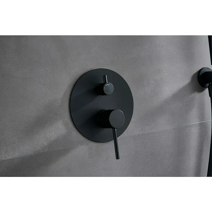 Camargue Natur Sistema de ducha empotrado - Con grifo monomando, Negro - Elegante juego de grifería de ducha en negro mate con placa redonda y diseño minimalista para baños modernos.