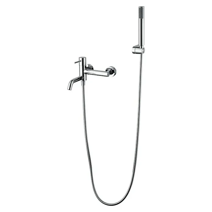 Camargue Natur Grifo monomando de bañera / ducha - Cromo, Resplandeciente - Grifo cromado con manguera de ducha y ducha de mano. Diseño elegante para baños modernos con superficies brillantes y líneas limpias.