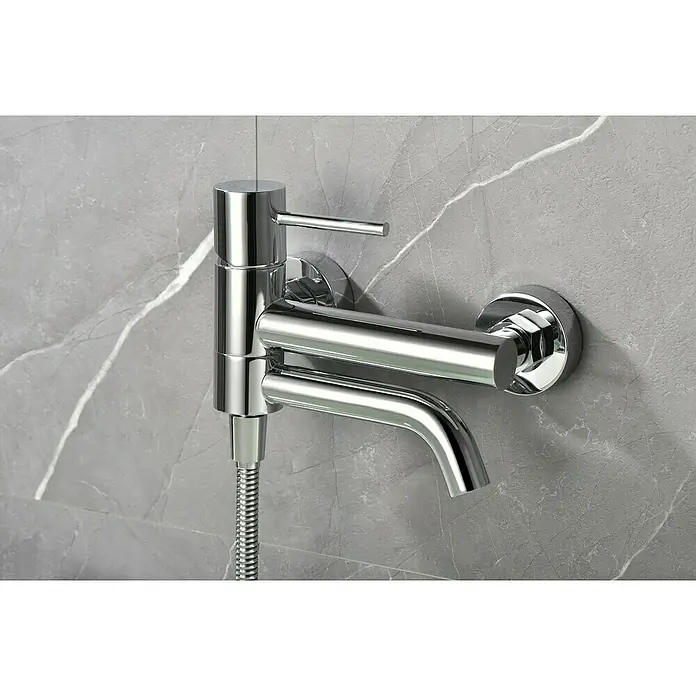 Camargue Natur Grifo monomando de bañera / ducha - Cromo, Resplandeciente - Moderna grifería cromada para bañera y ducha. Diseño elegante para un baño estiloso con manguera de ducha práctica.