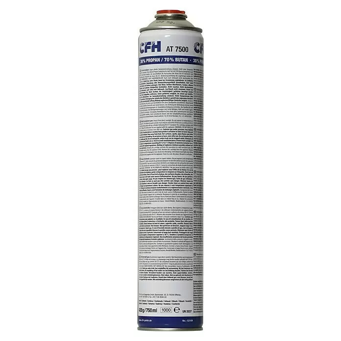 CFH Multigas AT7500 - 750 ml - CFH AT 7500 Propan-Butan-Gaskartusche (420g/750ml) mit blauem Etikett, 30% Propan / 70% Butan.
