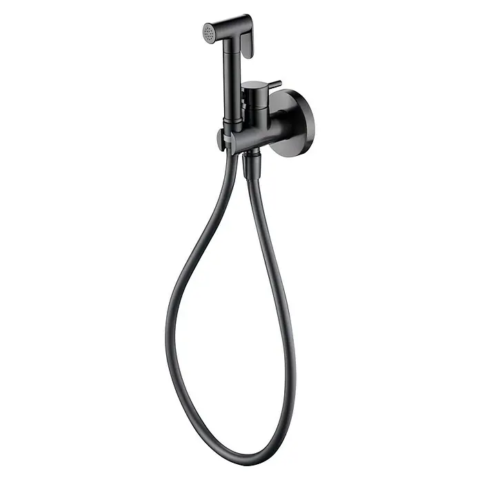Camargue Natur Ducha higiénica inodoro - Black gun - Bidet negro con manguera y soporte de pared para un diseño de baño elegante e higiene práctica.