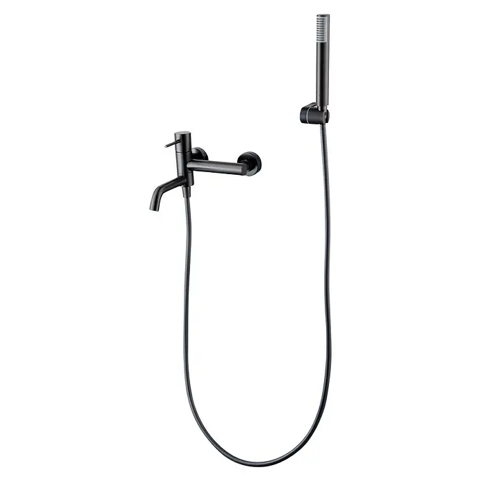 Camargue Natur Grifo monomando de bañera / ducha - Black gun metal - Elegante grifo de bañera negro con teleducha. Estilo moderno para tu baño con diseño minimalista y líneas limpias.