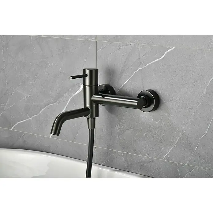Camargue Natur Grifo monomando de bañera / ducha - Black gun metal - Grifo de bañera de pared negro mate moderno. Diseño elegante para baños contemporáneos.