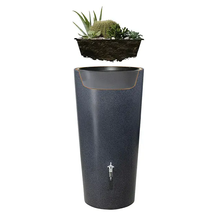 Garantia Modern Line Regenspeicher Stone 2 in 1 - 210 l, Lava - Ein stilvoller Regensammler mit integriertem Pflanzgefäß, ideal für die Gartenbewässerung und zur Dekoration mit Sukkulenten und Kakteen.