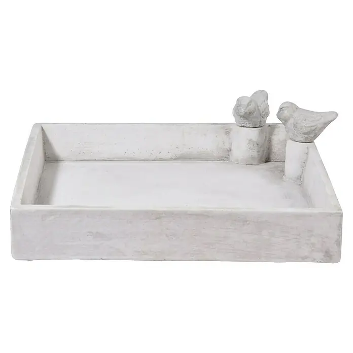 Dobar Vogeltränke Carré - Grau, Keramik, L x B x H: 29 x 29 x 5 cm - Rechteckige Betonschale mit zwei Vogelstatuen. Perfekt als dekoratives Tablett für Ihr Zuhause und ein Blickfang für jeden Raum.