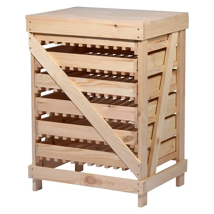 Dobar Kartoffel- & Obsthorde - L x B x H: 51 x 40,5 x 70,5 cm - Holzgestell für eine platzsparende Lagerung. Praktisches Design, ideal zur Aufbewahrung von Gegenständen.