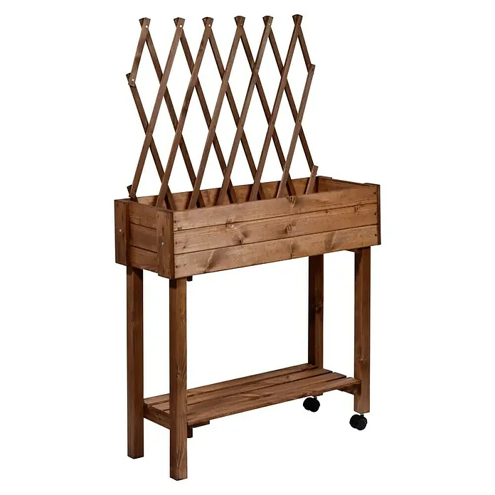 Dobar Hochbeet - L x B x H: 79 x 28,5 x 130 cm, Holz, Braun - Holz Pflanzkasten mit Rankgitter und Rollen, ideal für Garten oder Balkon. Das erhöhte Design schont den Rücken beim Gärtnern.