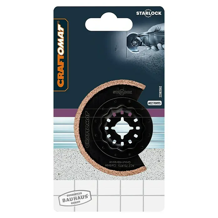 Craftomat Hartmetall-Segmentsägeblatt ACZ 65 RT - 65 mm - Produktabbildung: CRAFTOMAT ACZ 70 RT5 Carbide Schleifblatt, ideal zum Entfernen von Fugen. Hohe Qualität von Bauhaus garantiert.