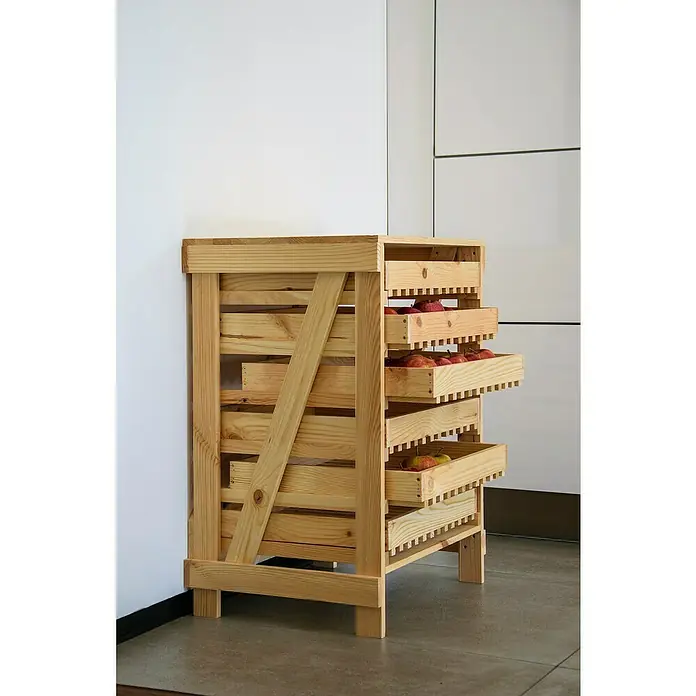 Dobar Kartoffel- & Obsthorde - L x B x H: 51 x 40,5 x 70,5 cm - Holzregal mit Apfelfüllung.