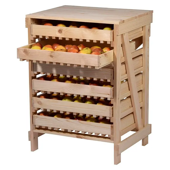 Dobar Kartoffel- & Obsthorde - L x B x H: 51 x 40,5 x 70,5 cm - Holzregal mit Apfelkisten. Ideal zur Lagerung von Äpfeln und anderem Obst. Perfekt für Keller oder Vorratskammer.