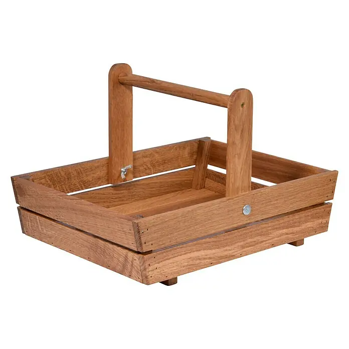 Dobar Gartenkorb - L x B x H: 42,5 x 31,5 x 12,6 cm - Handgefertigter Holzkorb mit Griff, ideal für den Transport von Gegenständen und zur Dekoration mit natürlichem Charme.