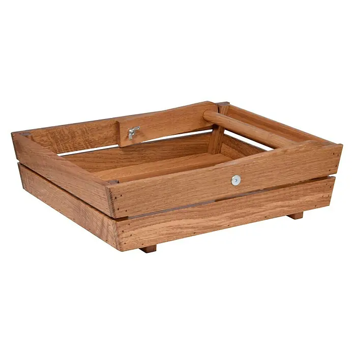 Dobar Gartenkorb - L x B x H: 42,5 x 31,5 x 12,6 cm - Abgebildete Holzkiste. Die Holzkiste ist aus Holz gefertigt und hat eine rechteckige Form und Griffe an beiden Seiten.