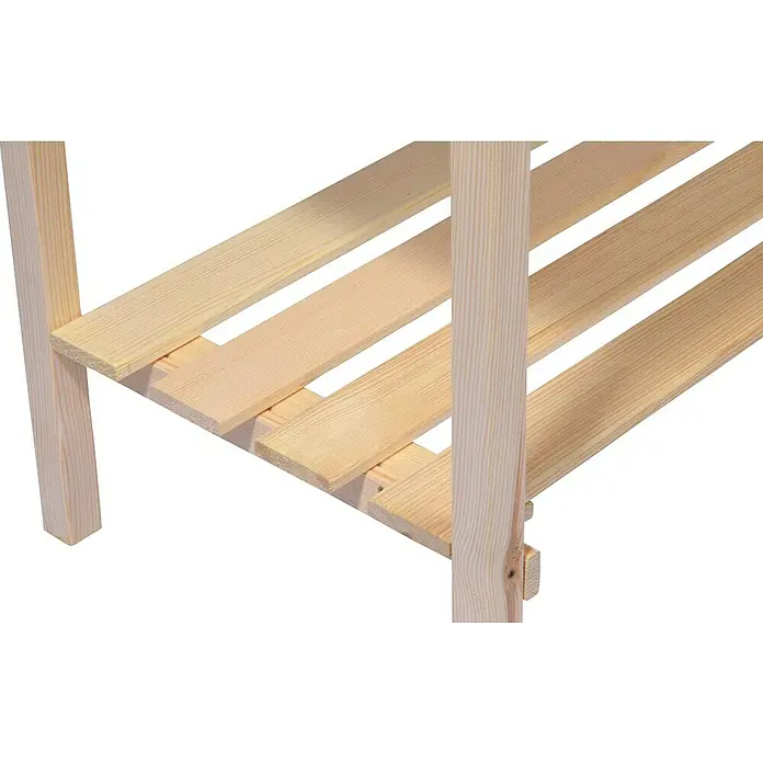 Dobar Hochbeet - L x B x H: 80 x 40 x 78 cm, Holz, Natur - Detailaufnahme eines hellen Holzregals mit Lattenrost und senkrechten Stützen, ideal für Bad oder Küche.