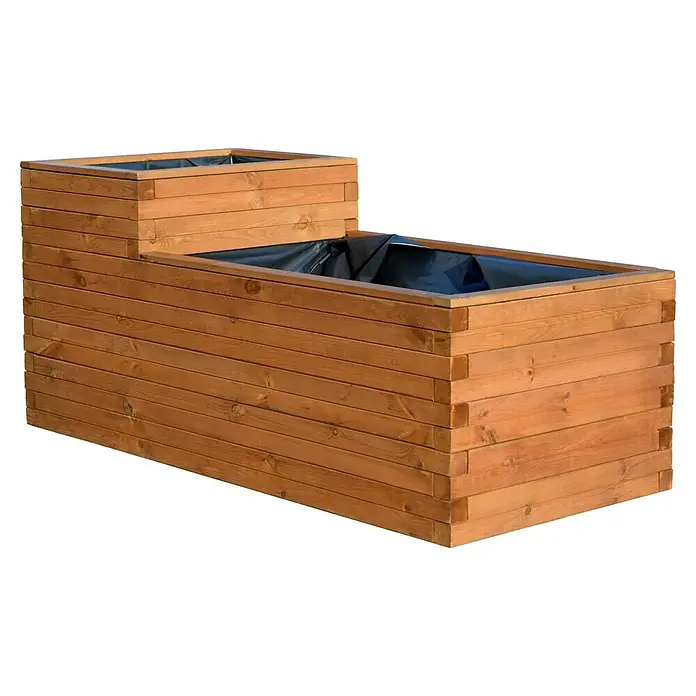 Dobar Hochteich Superb - L x B x H: 180 x 78 x 80 cm, Braun - Holz Pflanzkasten mit zwei Ebenen und schwarzem Innenfutter. Ideal für den Garten oder die Terrasse. Robuste Bauweise und attraktives Design.