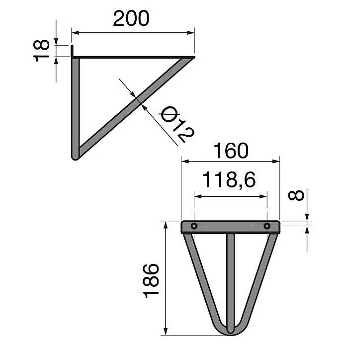 Walteco Wandkonsole WansL x B x H: 200 x 160 x 186 mm, Belastbarkeit: 30 kg, Schwarz, Stahl
