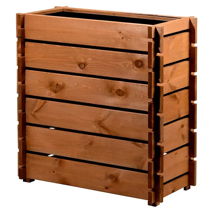 Dobar Hochbeet Stecksystem - L x B x H: 79 x 37 x 79 cm, Holz, Braun - Dieser Artikel zeigt einen braunen, rechteckigen Pflanzkasten aus Holz mit einer schönen Maserung, der sich ideal für Garten oder Balkon eignet.