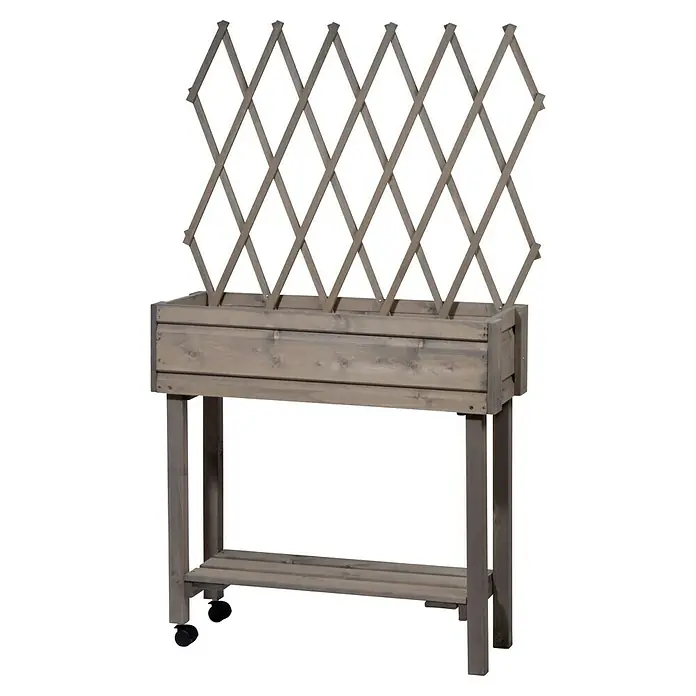 Dobar Hochbeet - L x B x H: 79 x 28,5 x 130 cm, Holz, Grau - Erhöhter Pflanzkasten mit Rankgitter, ideal für Garten oder Terrasse. Das Holzdesign mit Rädern ermöglicht flexible Platzierung.