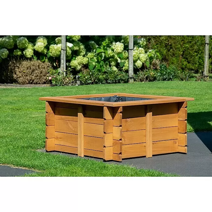 Dobar Hochteich Square - L x B x H: 78 x 78 x 42 cm - Quadratischer Pflanzkübel aus Naturholz mit schwarzer Folie im Garten.