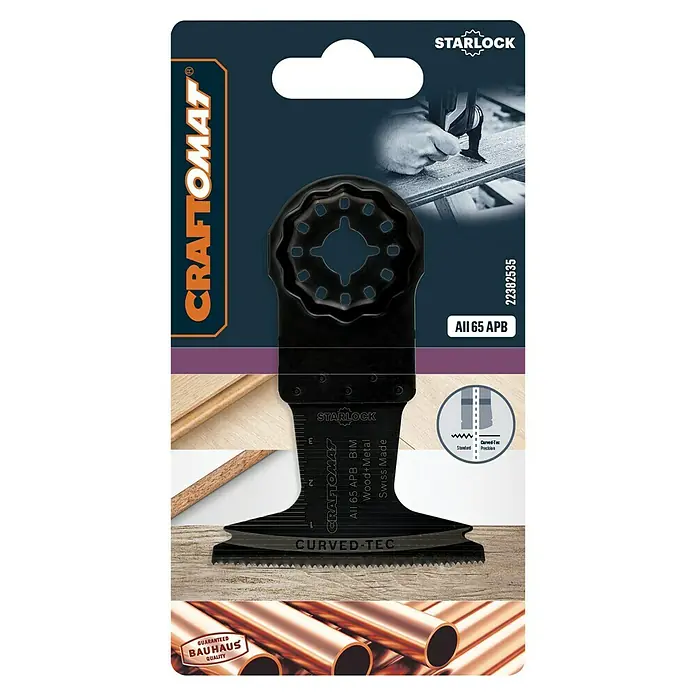 Craftomat Tauchsägeblatt AIZ 65 BB - 65 mm, Material: Bi-Metall, Geeignet für: Hartholz - Die Starlock-Sägeblatt-Verpackung: Ein hochwertiges Werkzeug für präzise Schnitte in Holz und Metall, ideal für Handwerker und Heimwerker.