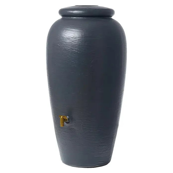 4rain Regenspeicher Amphore - 220 l, Graphite grey - Grauer Regentank mit goldenem Hahn. Ideal für die Gartenbewässerung und zur Wassereinsparung. Praktisch und stilvoll.