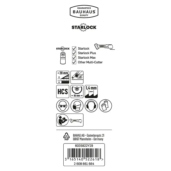 Craftomat Segmentsägeblatt ACZ 85 EC - Durchmesser: 85 mm, Holz/Kunststoff - Abbildung einer Starlock-Klinge, kompatibel mit Starlock-, Starlock Plus-, Starlock Max- und anderen Multifunktionsschneidern.