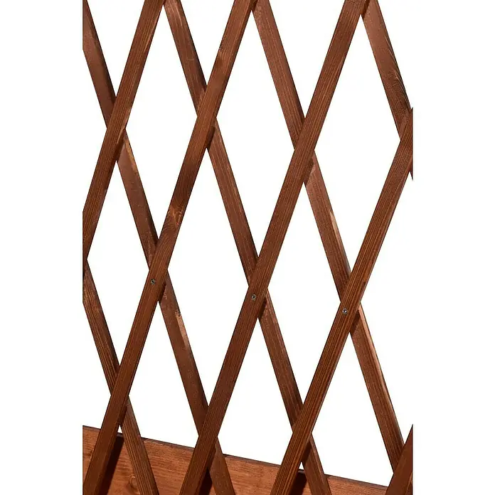 Dobar Hochbeet - L x B x H: 79 x 28,5 x 130 cm, Holz, Braun - Nahaufnahme eines braunen, hölzernen Gartenzauns mit rautenförmigen Öffnungen, der für Privatsphäre und Dekoration im Außenbereich sorgt.
