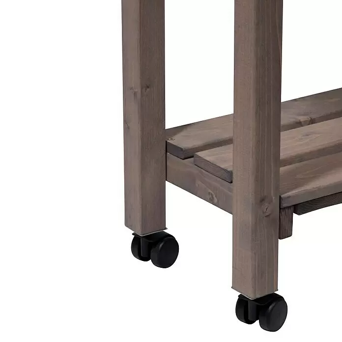 Dobar Hochbeet - L x B x H: 79 x 28,5 x 130 cm, Holz, Grau - Bein einer graubraunen Holzregaleinheit mit schwarzen Rollen.