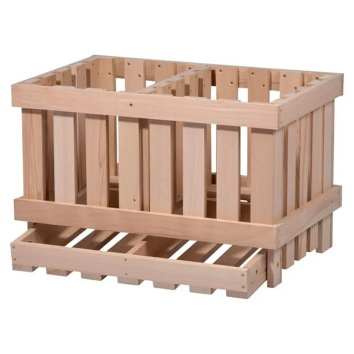 Dobar Kartoffel- & Obsthorde - L x B x H: 60 x 40 x 40 cm - Dieser Artikel ist ein rustikaler, unbehandelter Weinständer aus hellem Holz mit einer Unterteilung im oberen Bereich.