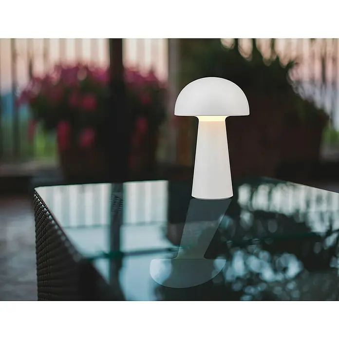 Trio Leuchten Akku-Tischleuchte Lennon - 2 W, Weiß, Warmweiß - Elegante weiße Tischleuchte im Pilzdesign. Perfekt für stimmungsvolle Beleuchtung und moderne Akzente auf jedem Tisch.