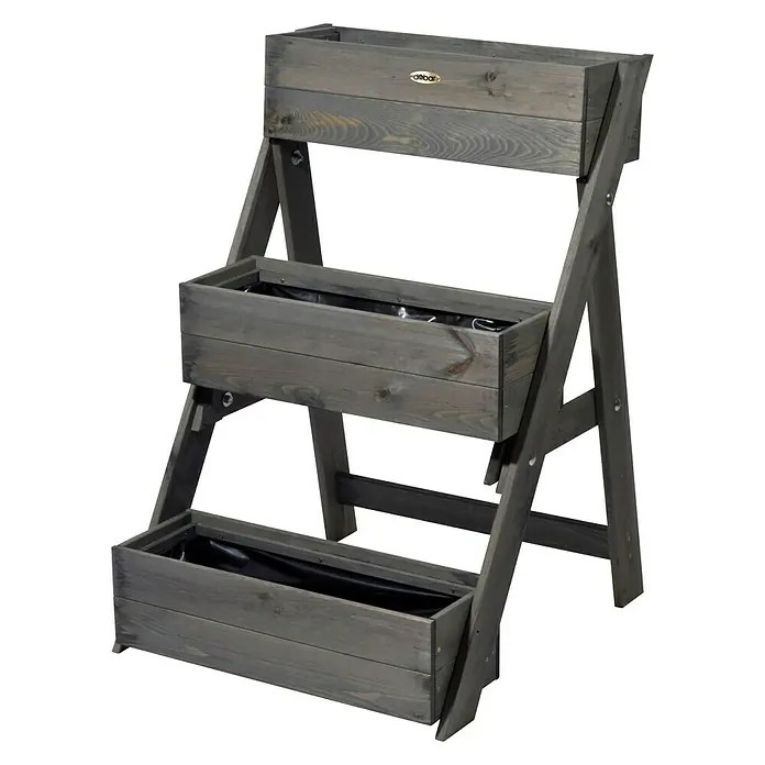 Dobar Pflanzkasten - L x B x H: 60 x 70 x 90 cm, Holz, Grau - Der dreistufige, graue Pflanzkasten aus Holz ist perfekt, um Kräuter und Blumen stilvoll anzubauen. Ein dekorativer Hingucker für Garten und Balkon.