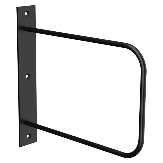 Walteco Wandkonsole Bend - L x H: 230 x 230 mm, Belastbarkeit: 30 kg, Schwarz, Stahl - Eine schwarze Wandhalterung mit abgerundetem, rechteckigem Rahmen zur Aufbewahrung von Gegenständen. Ideal für Garage oder Werkstatt.