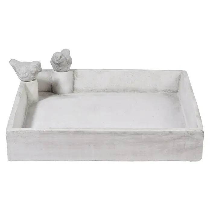 Dobar Vogeltränke Carré - Grau, Keramik, L x B x H: 29 x 29 x 5 cm - Dekoratives Tablett aus Beton mit Vogeldetails. Praktisch und ästhetisch für jede Einrichtung, perfekt für stilvolle Akzente.