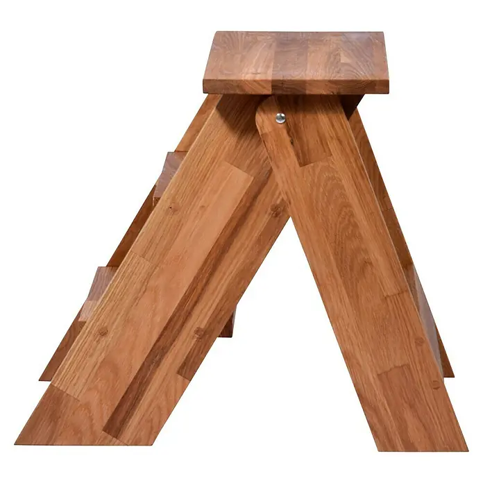 Dobar Klapptritt - L x B x H: 42 x 54 x 45 cm - Holzfarbener Tritthocker mit drei Stufen und einer Arbeitsplattform, ideal für den Innenbereich und handwerkliche Tätigkeiten.