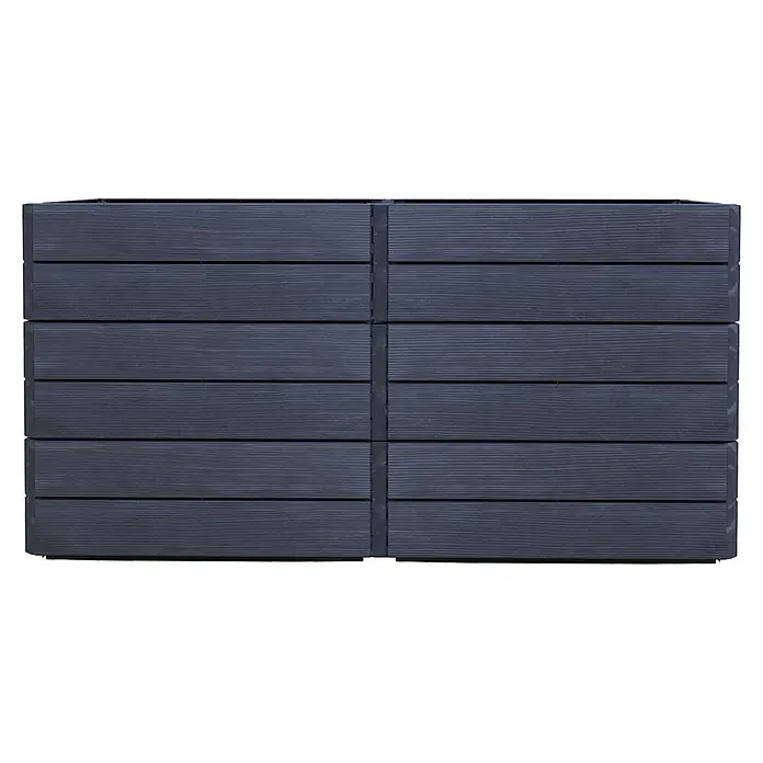Garantia Hochbeet Ergo Quadro 2 L - Set - 80 x 80 x 80 cm, Kunststoff, Anthrazit-braun, Holzoptik - Detailaufnahme von ineinandergreifenden, dunkelgrauen Terrassendielen mit feiner Holzmaserung für stilvolle Außenbereiche.