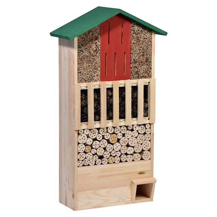 Dobar Insektenhotel - 58 x 30 x 110 cm, Holz, Braun/Grün/Rot - Ein detailreiches Insektenhotel aus Holz mit verschiedenen Füllmaterialien für unterschiedliche Insektenarten.