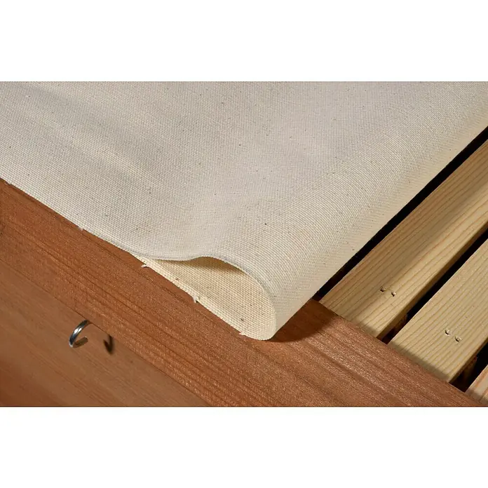 Dobar Bienenkiste - 87 x 55 x 99 cm - Nahaufnahme von Leinenstoff auf einem Holzrahmen, der die Textur und die natürliche Ästhetik hervorhebt.