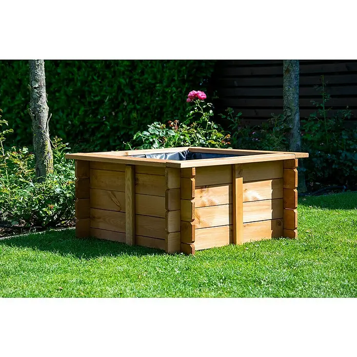 Dobar Hochteich Square - L x B x H: 78 x 78 x 42 cm - Ein rustikaler, hölzerner Pflanzkasten, perfekt für Gartenliebhaber, bietet eine stilvolle Möglichkeit, Pflanzen im Freien zu präsentieren.