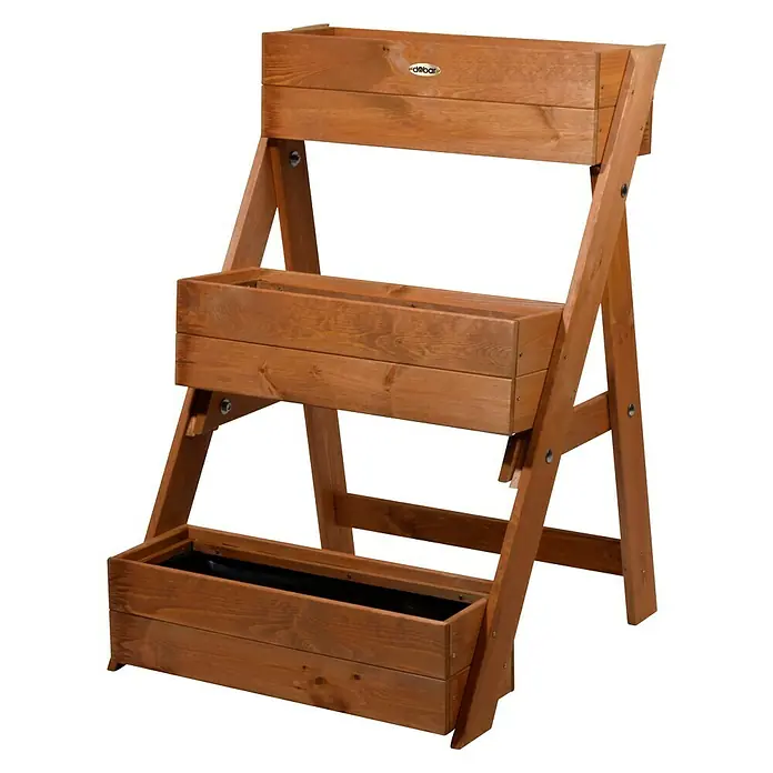 Dobar Pflanzkasten - L x B x H: 60 x 70 x 90 cm, Holz, Braun - Dieses Bild zeigt ein dreistufiges Hochbeet aus Holz, ideal für den Anbau verschiedener Pflanzen und Kräuter im Garten oder auf dem Balkon.