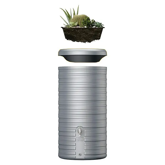 Garantia Classic Line Regenspeicher Nordic 2 in 1 - 300 l, Steingrau - Ein stilvoller Regenspeicher mit Pflanzschale, der Funktionalität und Ästhetik vereint. Ideal für Gartenliebhaber, die Wert auf Design legen.
