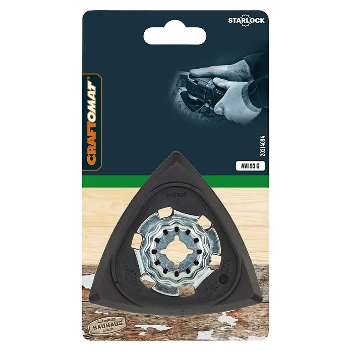 Craftomat Schleifplatte AVI 93 G - 93 mm, Klettbesatz - Oszillierendes Schleifblatt StarLock AVZ 93 G von Craftomat für präzises Schleifen in Ecken und Kanten, ideal für den professionellen Einsatz.