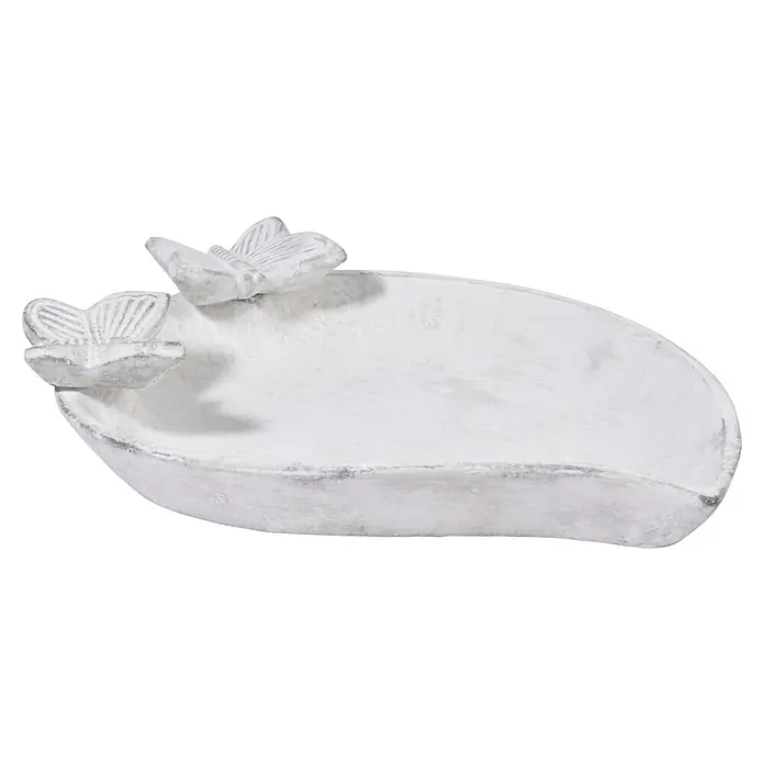 Dobar Vogeltränke Foglia - Weiß, Keramik - Dekorative Schale mit zwei zarten Schmetterlingen, ideal als stilvolle Ablage für Schmuck oder kleine Accessoires.