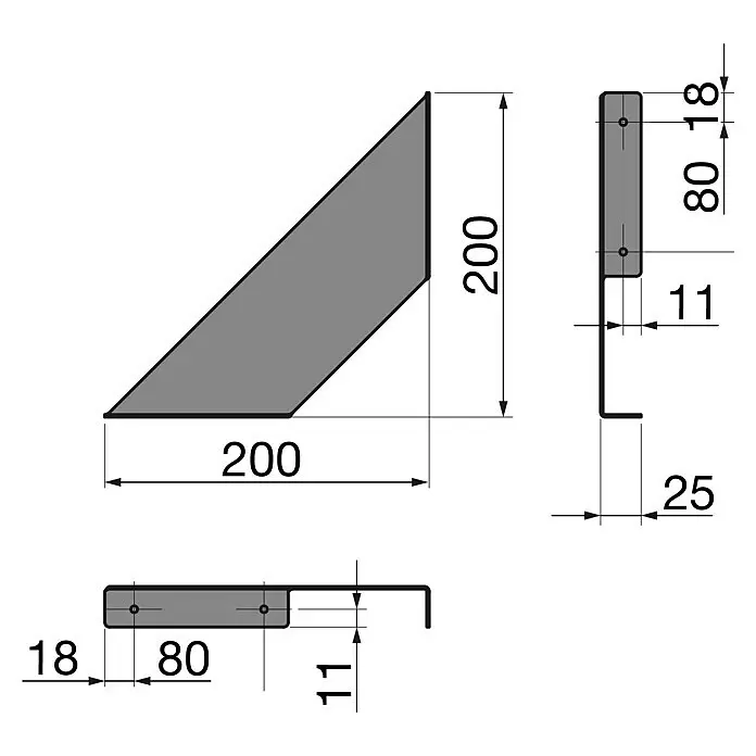 Walteco Wandkonsole FlatL x H: 200 x 200 mm, Belastbarkeit: 15 kg, Schwarz, Stahl